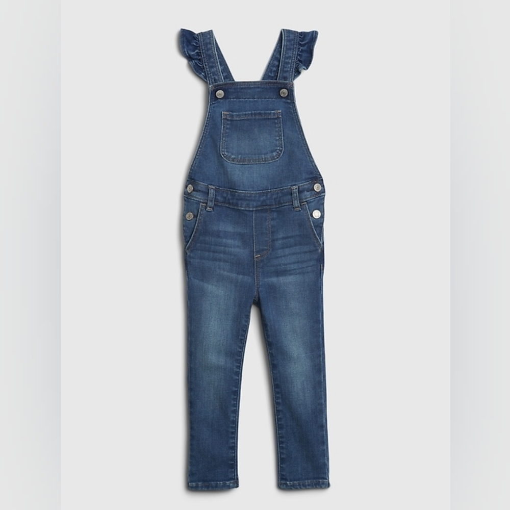 Gap Toddler Denim Ruffle Skinny Overalls with Washwell